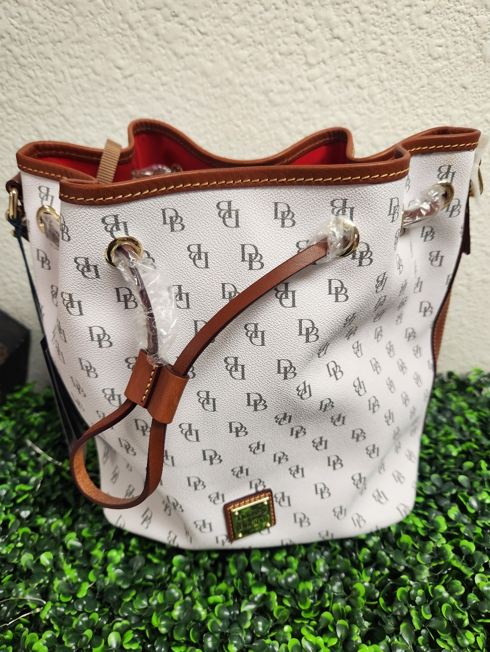 Dooney & Bourke Bone Gretta Signature Drawstring Bucket Bag NWT